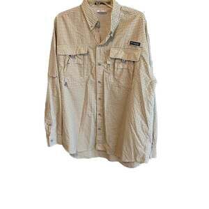 Columbia PFG Bahama II‎ Long Sleeve Fishing Shirt Yellow Plaid Large